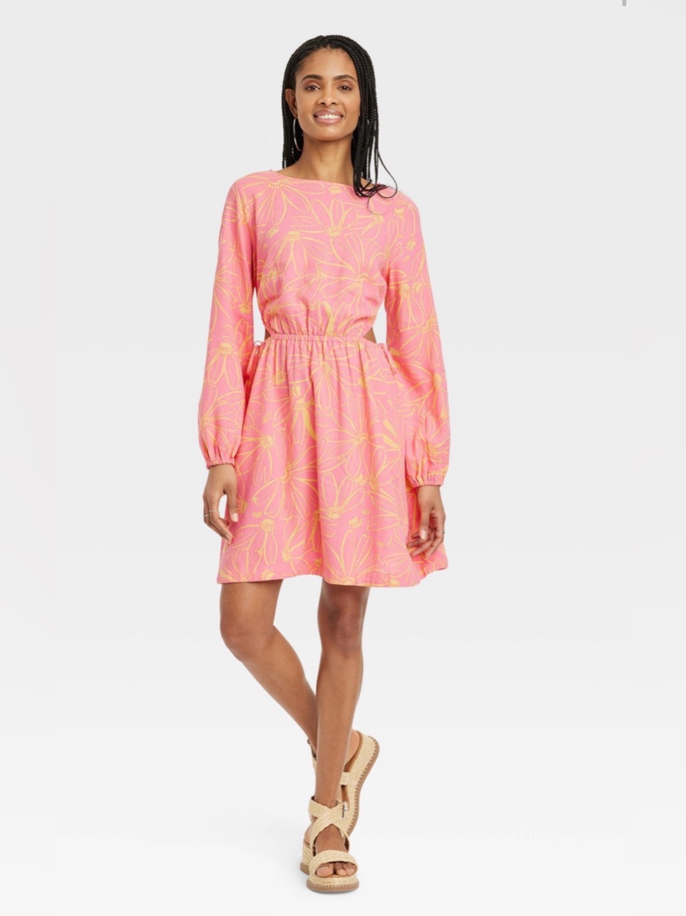 Universal Thread Pink Floral Balloon Sleeve Mini Dress Size S NWT